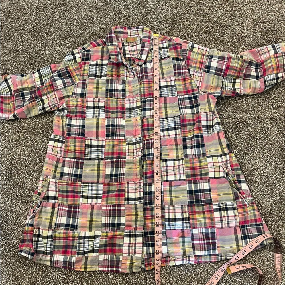 Tulip Patchwork Multicolored Button Front Top Med… - image 11